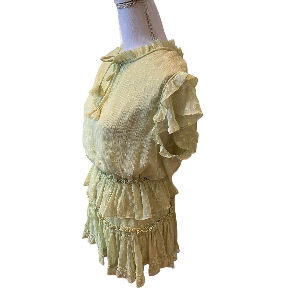 Misa LA Lillian Chiffon Smocked Tiered Mini Dress Honeydew S - Picture 7 of 10